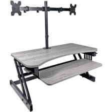 Standing Desk Converter Bundle, Steel Frame, Gas-PistonAssist, RetractKeyboardTray, Grommet, GY