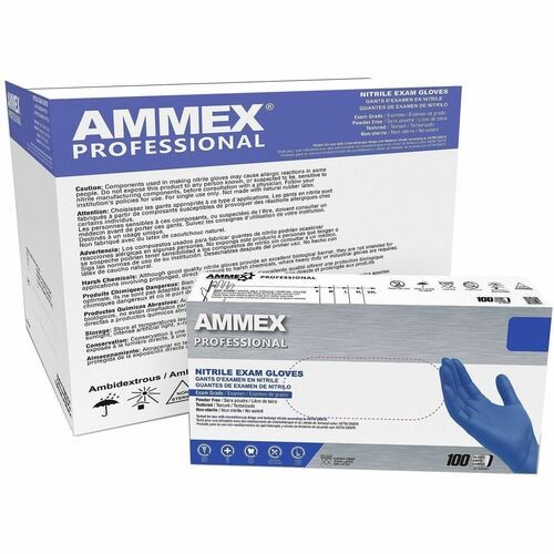 Exam Gloves, Nitrile, Powder-Free, Latex-Free, Grip, Chemo-Rated, 3Mil, Large, 100/BX, 10/CT, Cerulean