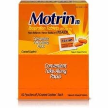 Motrin IB Tablets, Pain Reliever, 2/PK, 50/BX, 12/CT, Orange