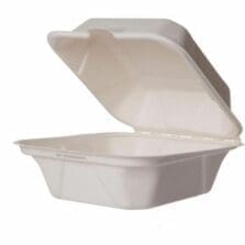 Takeout Containers, Clamshell, NaturalFiber, f/Hot&Cold Food, No Added PFAS, 6", 500/CT, Natural