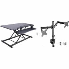 Desk Riser Bundle, Electric, FixedKeyboard, AC&USB Outlets, Grommet, DualMonitor, HeightAdjst, BK