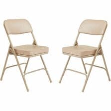 Chair, Folding, BoxSeat, PaddedBackrest, SteelFrame, Vinyl, Glides, 18-3/4"Wx20-3/4"Dx32"H, 2/CT, Beige