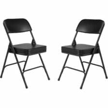 Chair, Folding, BoxSeat, PaddedBackrest, SteelFrame, Vinyl, Glides, 18-3/4"Wx20-3/4"Dx32"H, 2/CT, Black
