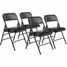 Chair, Folding, VinylUpholstery, 1.25"FoamSeat, SteelFrame, Glides, 18-3/4"Wx20-3/4"Dx29-1/2"H, 4/CT, Black