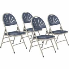 Chairs, Folding, Fan-Back, Contour, Stacking, SteelFrame, Plastic, 18-1/2"Wx20-3/4"Dx34-1/2"H, 4/CT, DarkBlue