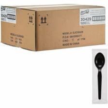 Spoons, Disposable, Polystyrene, Heavy-Weight, IndividuallyWrapped, 1000/BX, 1/CT, Black