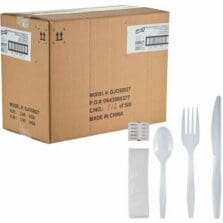 6-Piece Utensil Kit, Medium-Weight Knife/Fork/Spoon, Napkin, Salt/Pepper Packets, 1000/BX, 1BX/CT, White