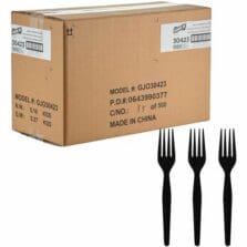 Forks, Disposable, Polystyrene, Heavy-Weight, 1000/BX, 1/CT, Black