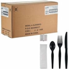 6-Piece Utensil Kit, Heavyweight Knife/Fork/Spoon, Napkin, Salt/Pepper Packets, 1000/BX, 1BX/CT, Black
