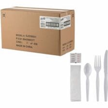 6-Piece Utensil Kit, Heavyweight Knife/Fork/Spoon, Napkin, Salt/Pepper Packets, 1000/BX, 1BX/CT, White