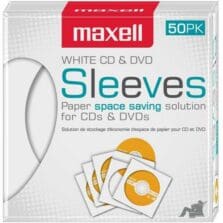 CD/DVD Sleeves, Clear Window, 50/BX, White
