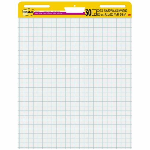Vertical-Orientation Self-Stick Easel Pads, Quadrille Rule (1 sq/in), 25 x 30, White, 30 Sheets, 2/Carton
