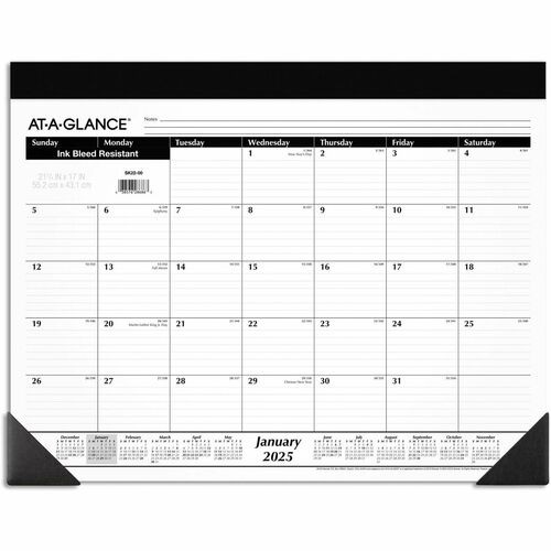 Monthly Refillable Desk Pad, 22 x 17, White Sheets, Black Binding, Black Corners, 12-Month (Jan to Dec): 2026