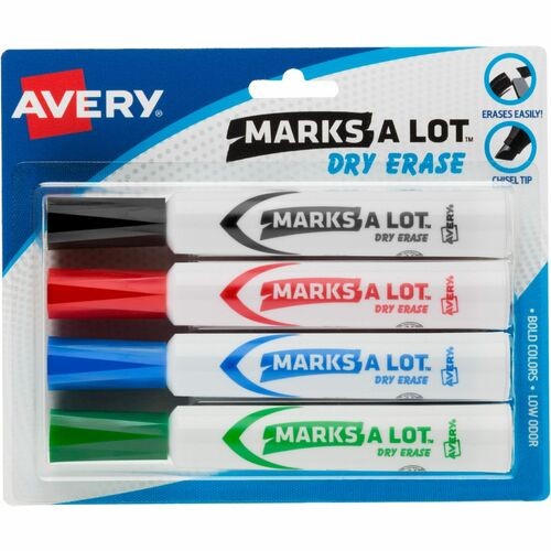 MARKS A LOT DESK-STYLE DRY ERASE MARKER, BROAD CHISEL TIP, ASSORTED COLORS, 4/SET (24409)