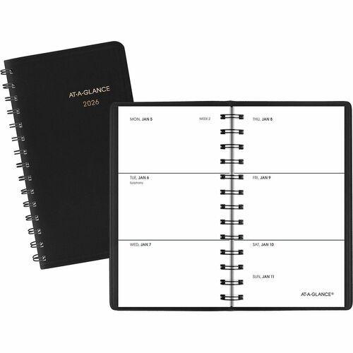 Weekly Planner, 4.5 x 2.5, Black Cover, 12-Month (Jan to Dec): 2026