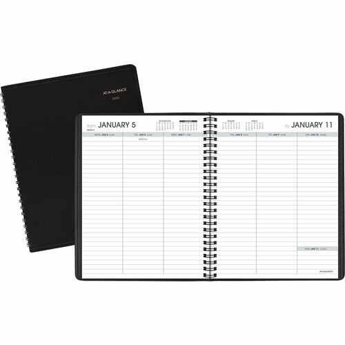 Weekly Planner Ruled for Open Scheduling, 8.75 x 6.75, Black Cover, 12-Month (Jan to Dec): 2026