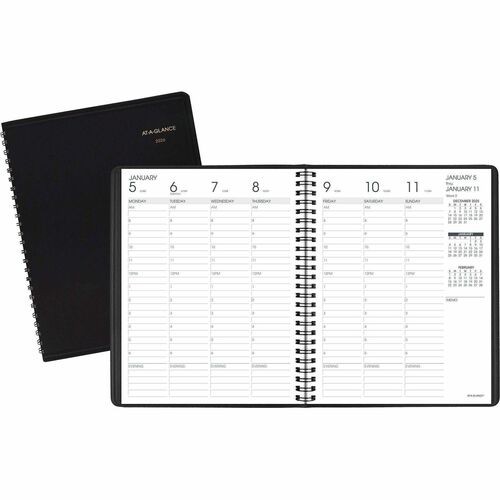 Weekly Vertical-Column Appointment Book Ruled for Hourly Appointments, 8.75 x 7, Black Cover, 13-Month: Jan 2026 to Jan 2027