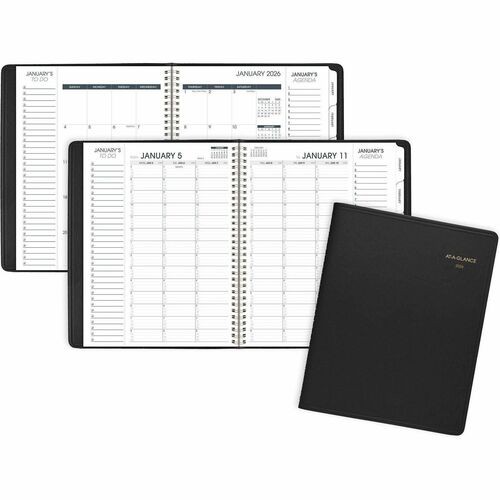 Appointment Book, Weekly/Monthly, Jan-Dec, 8-1/4"x10-7/8", Black