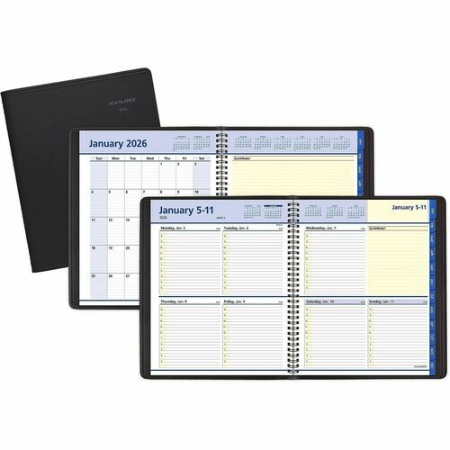 QuickNotes Weekly Block Format Appointment Book, 10 x 8, Black Cover, 12-Month (Jan to Dec): 2026