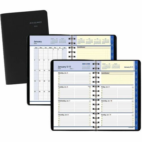 QuickNotes Weekly Block Format Appointment Book, 8.5 x 5.5, Black Cover, 12-Month (Jan to Dec): 2026