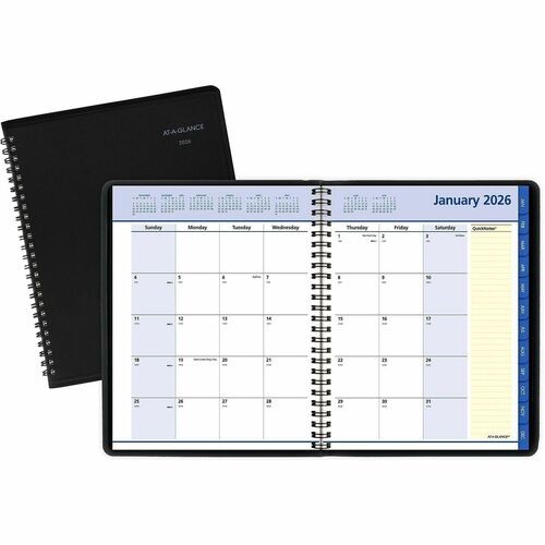 QuickNotes Monthly Planner, 8.75 x 7, Black Cover, 12-Month (Jan to Dec): 2026