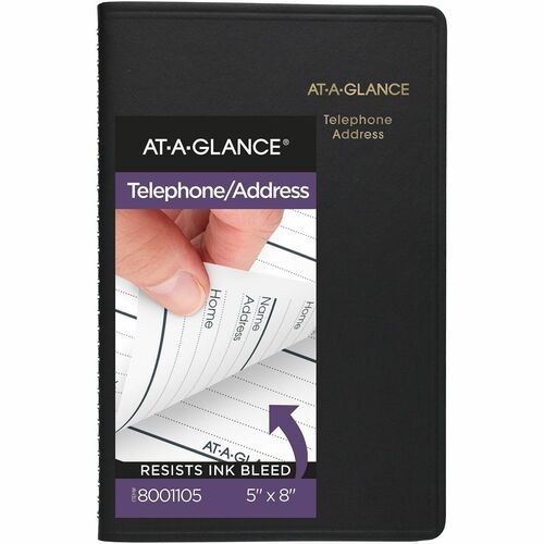 Telephone/Address Book, 4.78 x 8, Black Simulated Leather, 100 Sheets