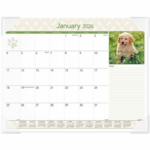 Puppies Monthly Desk Pad Calendar, Puppies Photography, 22 x 17, White Sheets, Clear Corners, 12-Month (Jan to Dec): 2026