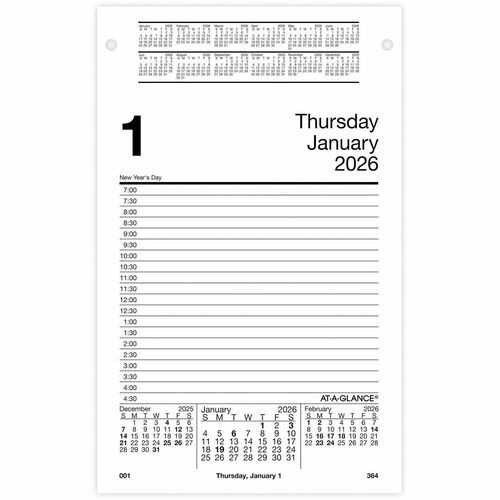 Daily Desk Calendar Refill, E58 Base, Jan-Dec, 5"x8"