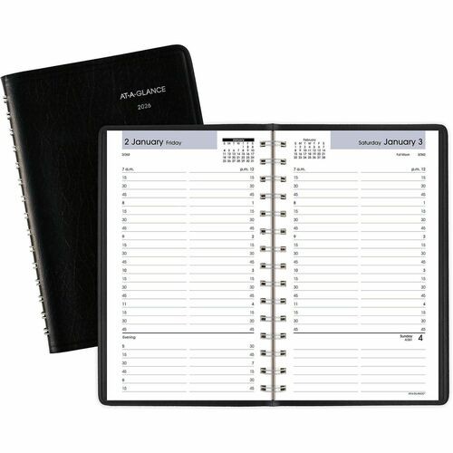 DayMinder Daily Appointment Book, 8.5 x 5.5, Black Cover, 12-Month (Jan to Dec): 2026
