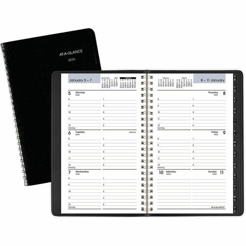 DayMinder Block Format Weekly Appointment Book, Tabbed Telephone/Add Section, 8.5 x 5.5, Black, 12-Month (Jan to Dec): 2026