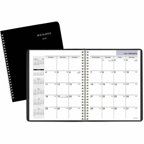 DayMinder Monthly Planner with Notes Column, Ruled Blocks, 8.75 x 7, Black Cover, 12-Month (Jan to Dec): 2026