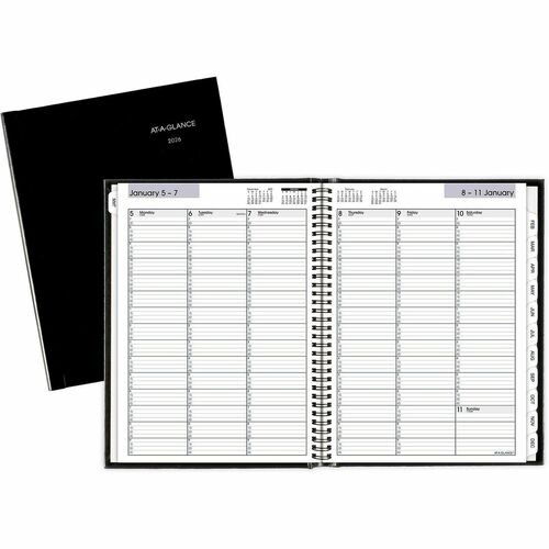 DayMinder Hardcover Weekly Vertical-Column Format Appointment Book, 11 x 8, Black Cover, 12-Month (Jan to Dec): 2026
