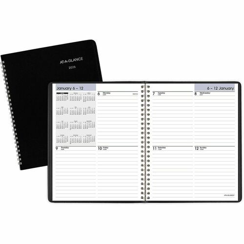 DayMinder Open-Schedule Weekly Appointment Book, 8.75 x 7, Black Cover, 12-Month (Jan to Dec): 2026