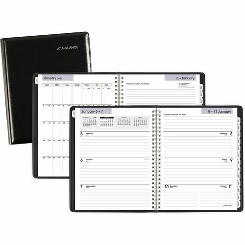 DayMinder Executive Weekly/Monthly Refillable Planner, 8.75 x 7, Black Cover, 12-Month (Jan to Dec): 2026