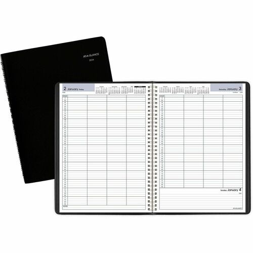 DayMinder Four-Person Group Daily Appointment Book, 11 x 8, Black Cover, 12-Month (Jan to Dec): 2026