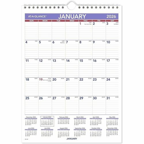 Monthly Wall Calendar with Ruled Daily Blocks, 8 x 11, White Sheets, 12-Month (Jan to Dec): 2026