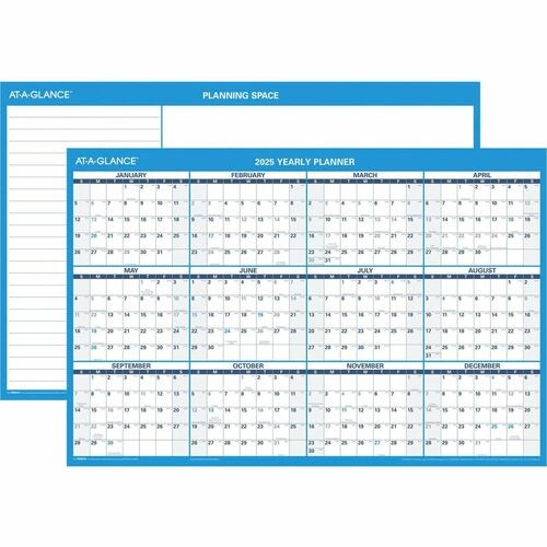 Horizontal Reversible/Erasable Wall Planner, 36 x 24, White/Blue Sheets, 12-Month (Jan to Dec): 2026