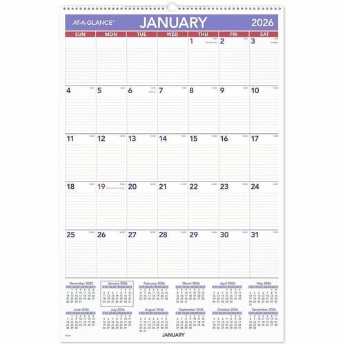 Monthly Wall Calendar with Ruled Daily Blocks, 20 x 30, White Sheets, 12-Month (Jan to Dec): 2026
