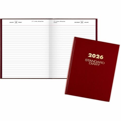 Standard Diary Daily Diary, 2026 Edition, Medium/College Rule, Red Cover, (200) 9.5 x 7.5 Sheets