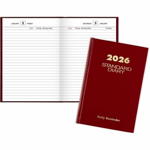 Standard Diary Daily Reminder Book, 2026 Edition, Medium/College Rule, Red Cover, (201) 7.5 x 5 Sheets