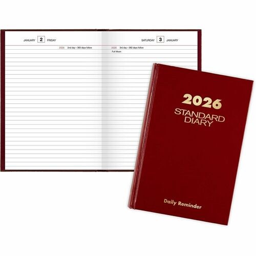 Standard Diary Daily Reminder Book, 2026 Edition, Medium/College Rule, Red Cover, (201) 8.25 x 5.75 Sheets