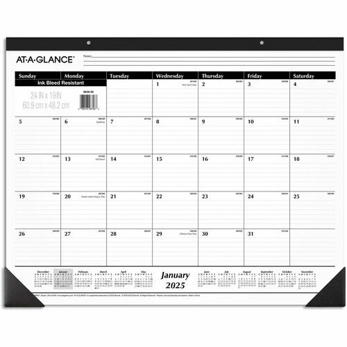 Ruled Desk Pad, 24 x 19, White Sheets, Black Binding, Black Corners, 12-Month (Jan to Dec): 2026