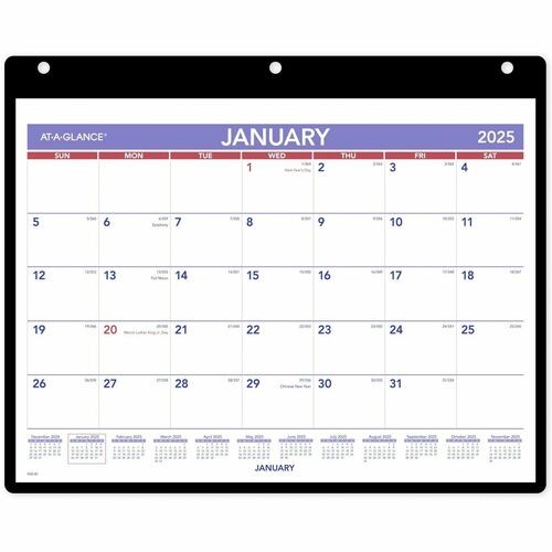 Monthly Desk/Wall Calendar with Plastic Backboard and Bonus Pages, 11 x 8, White/Violet/Red Sheets, 12-Month (Jan-Dec): 2026