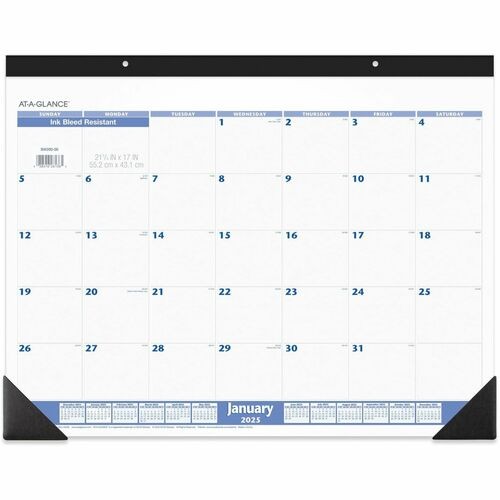 Desk Pad, 22 x 17, White Sheets, Black Binding, Black Corners, 12-Month (Jan to Dec): 2026