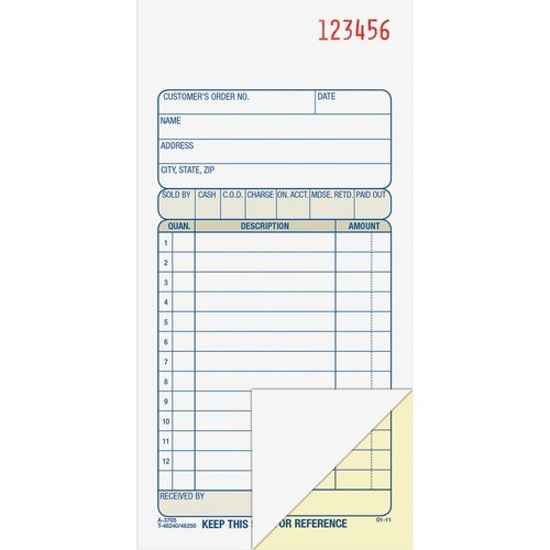 Multipart Sales Order Pad, 12 Lines, Two-Part Carbonless, 3.34 x 6.69, 50 Forms Total