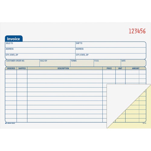 Invoice Book, 2-Part, Carbonless, 8-7/16"x5-9/16", 100 Sht, BE/WE