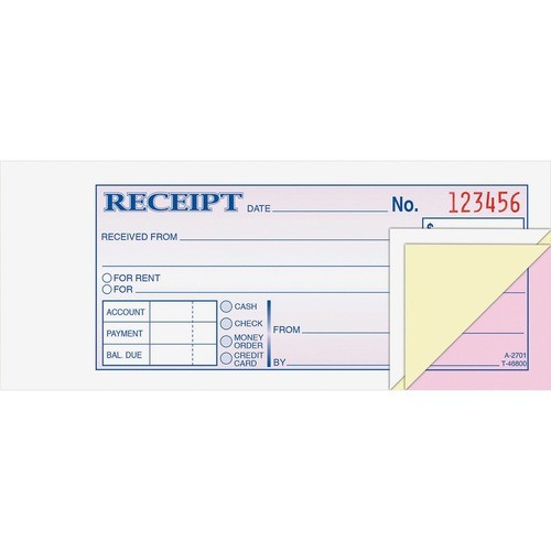 Receipt Book, Three-Part Carbonless, 2.75 x 7.19, 50 Forms Total