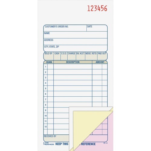 Multipart Sales Order Pad, Three-Part Carbonless, 3.25 x 7.13, 50 Forms Total