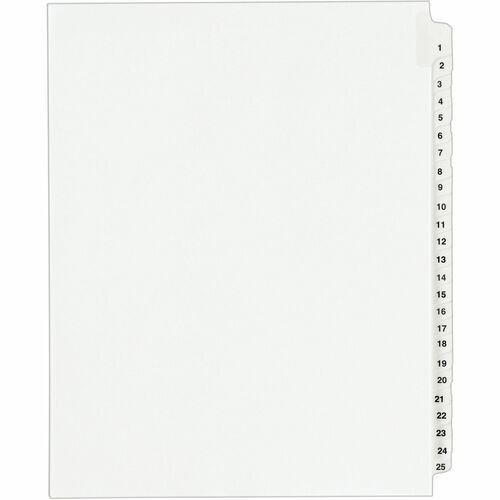 PREPRINTED LEGAL EXHIBIT SIDE TAB INDEX DIVIDERS, AVERY STYLE, 25-TAB, 1 TO 25, 11 X 8.5, WHITE, 1 SET, (1330)