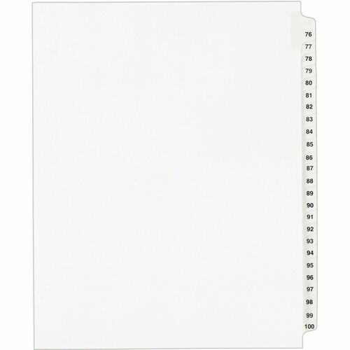 PREPRINTED LEGAL EXHIBIT SIDE TAB INDEX DIVIDERS, AVERY STYLE, 25-TAB, 76 TO 100, 11 X 8.5, WHITE, 1 SET, (1333)